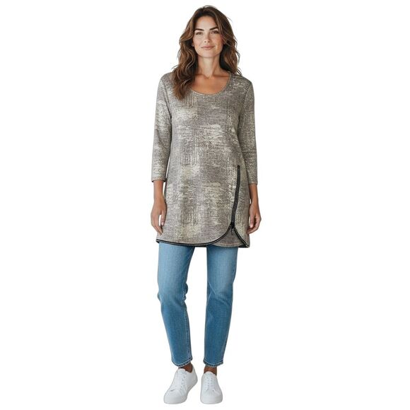JM Collection Women's L Multicolor Rhinestone Zipper Blouse Casual - Picture 1 of 6